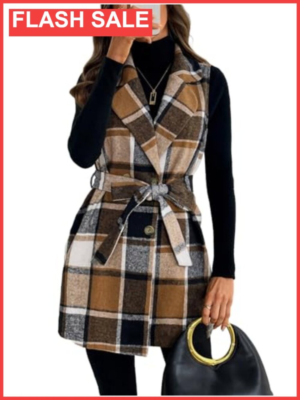 Sleeveless Double Breasted Waist Tie Cardigan Blazer Vest